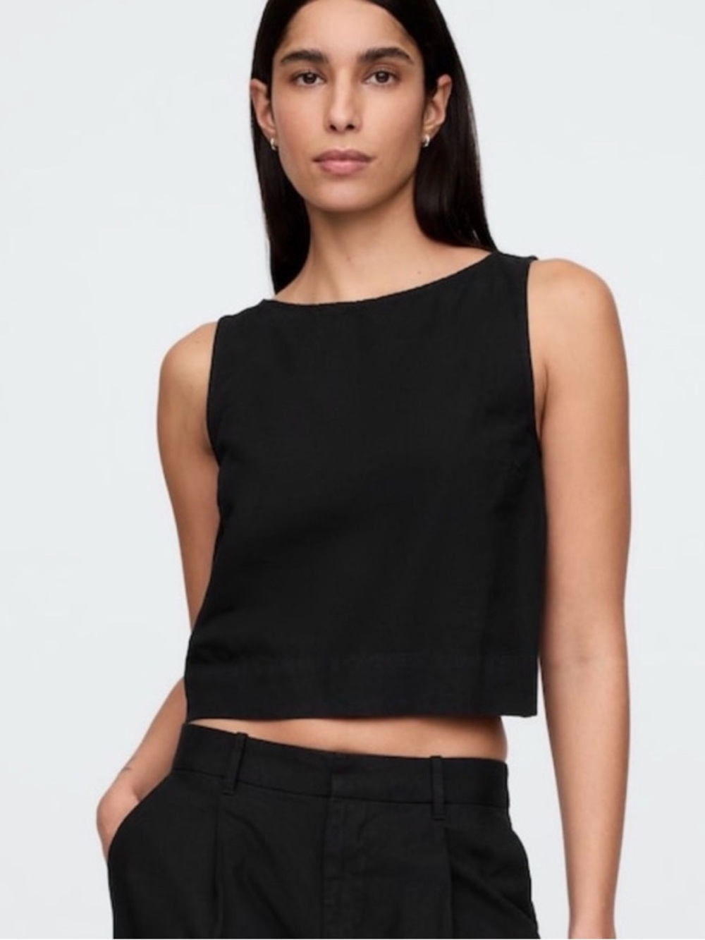 Abercrombie & Fitch Black Cropped Linen Shell Tank